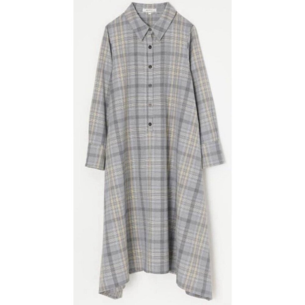 Moussy Plaid Handkerchief Hem Shirt Dress (Size S) Long Sleeve Loose Fit Modest - Picture 3 of 11